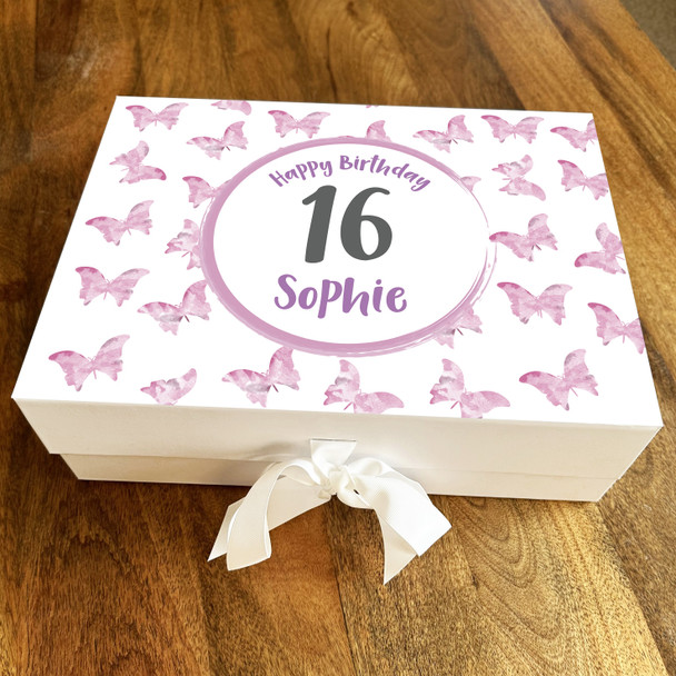 Butterflies Pink Purple Any Age Sweet 16th Personalised Birthday Gift Box
