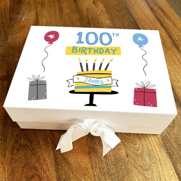 Cake Party Yellow Any Age 100th Personalised Keepsake Birthday Gift Box