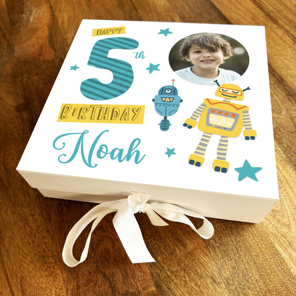Robots Photo Boy Child's Any Age Square Personalised Keepsake Birthday Gift Box