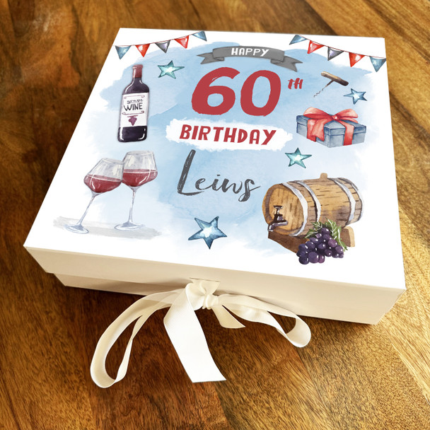Wine Glass Cheers Male Adult Age Square Personalised Keepsake Birthday Gift Box