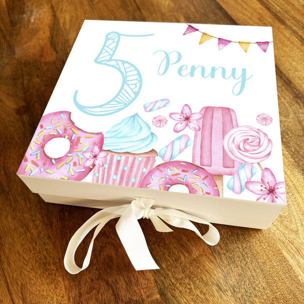 Cakes & treats Pink & Blue Kids Any Age Personalised Keepsake Birthday Gift Box