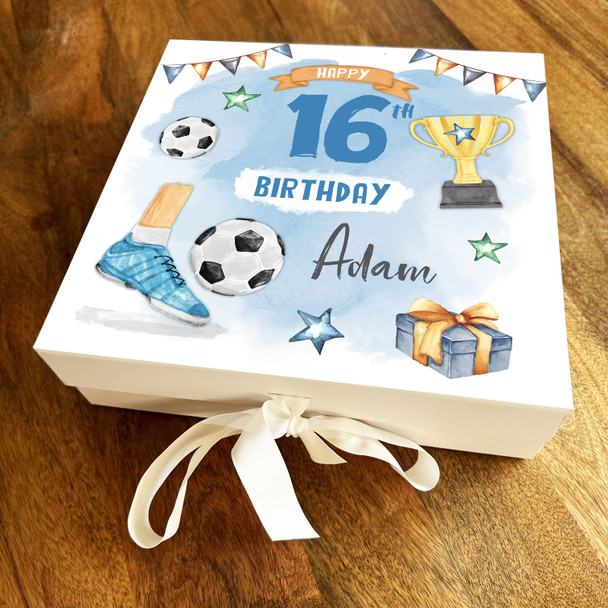 Football Trophy Sport Any Age Square Personalised Keepsake Birthday Gift Box