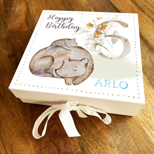 Mummy & Bear Cute Neautral Any Age 6 Personalised Keepsake Birthday Gift Box