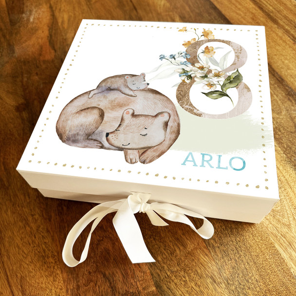 Mummy & Bear Cute Neautral Any Age 8 Personalised Keepsake Birthday Gift Box