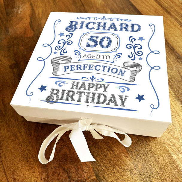 Aged To Perfection 50th Age Square Personalised Keepsake Birthday Gift Box