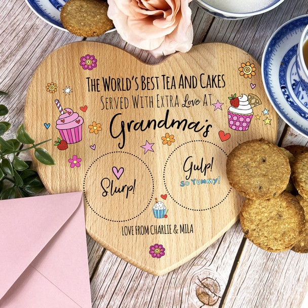 Grandma's Cupcakes Flowers Personalised Tea & Cakes Heart Serving Board