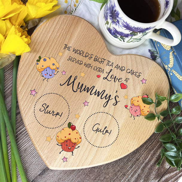 Tea & Cakes Treats Mum Heart Personalised Serving Board