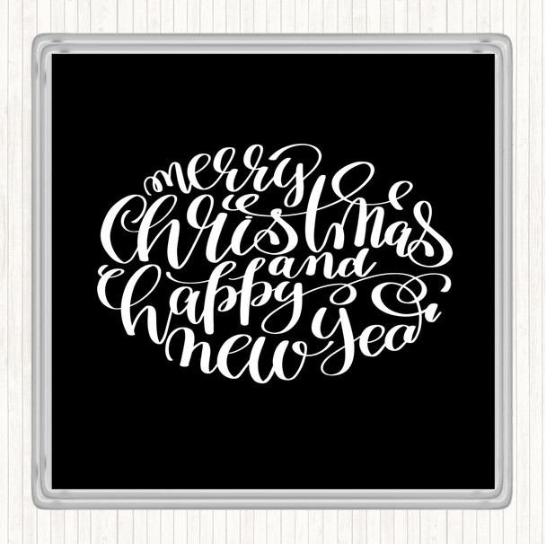 Black White Christmas Merry Xmas Happy New Year Quote Coaster