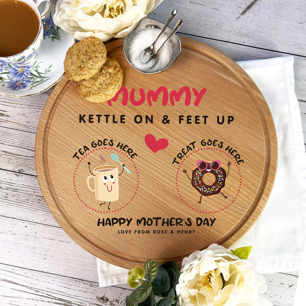 Donut & Tea Cup Tea Cupcakes Round Treats Mum Personalised Serving Board