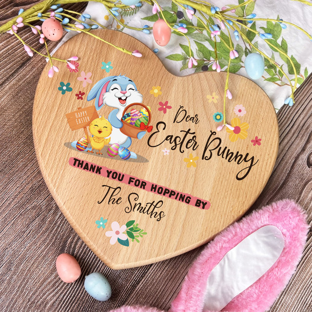 Easter Bunny Holding Eggs Stop Here Heart Personalised Treat Board