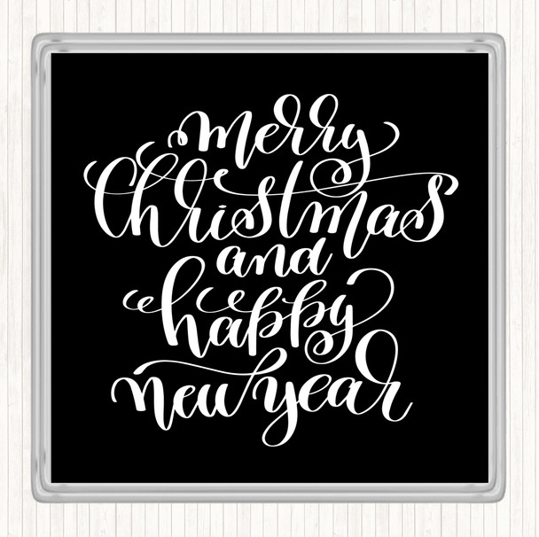 Black White Christmas Merry Xmas New Year Quote Coaster