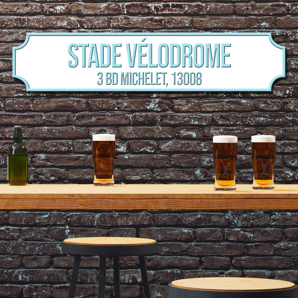 Olympique De Marseille Stade VÃ©lodrome White & Baby Blue Stadium Football Club 3D Street Sign
