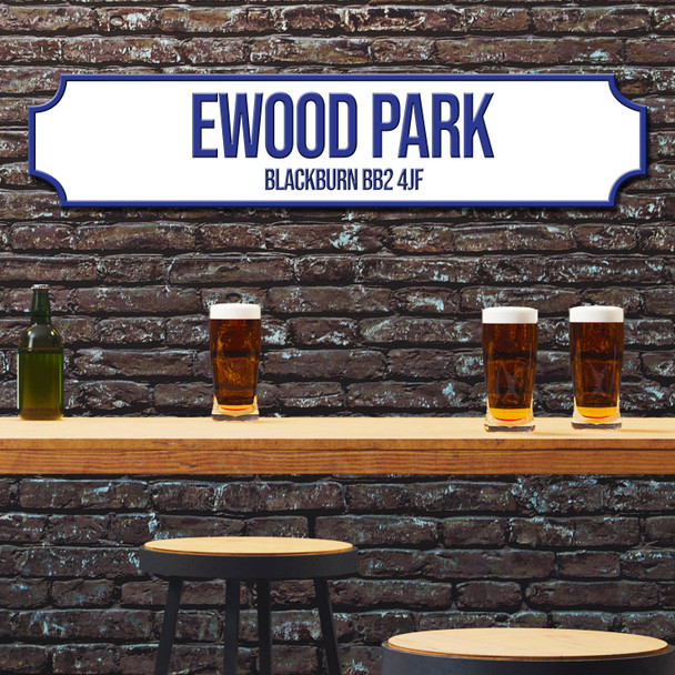 Blackburn Rovers Ewood Park White & Blue Stadium Any Text Football Club 3D Train Street Sign