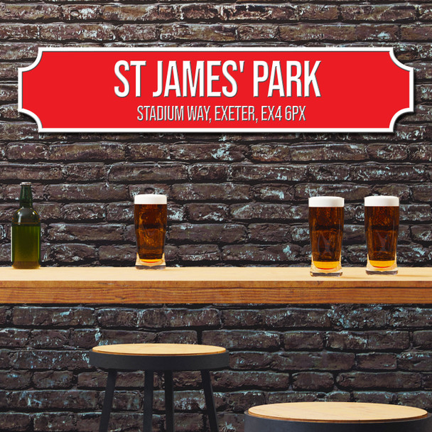 Exeter City St James' Park Red & White Stadium Any Text Football Club 3D Train Street Sign