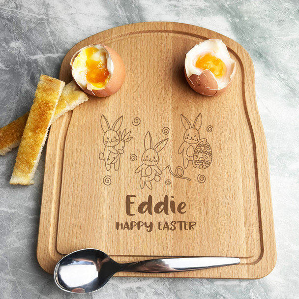 Easter Bunnies Personalised Gift Bread Eggs & Toast Breakfast Serving Board