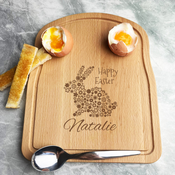 Floral Bunny Easter Personalised Gift Bread Eggs & Toast Breakfast Serving Board