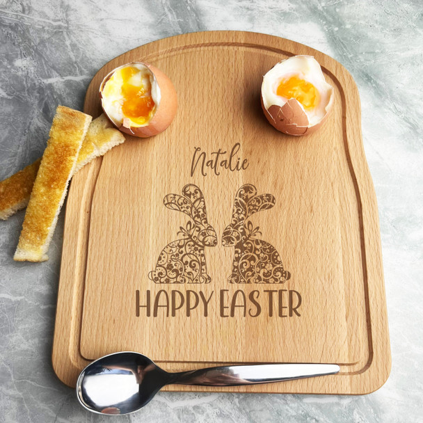 Floral Easter Bunnies Personalised Gift Bread Eggs Toast Breakfast Serving Board