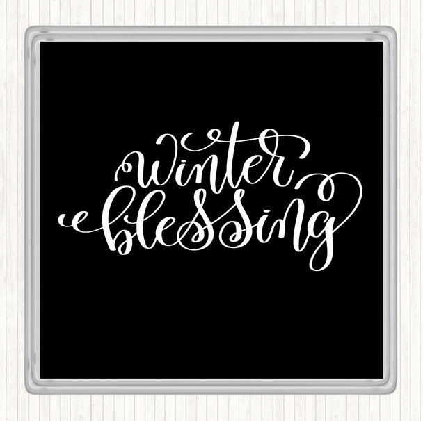 Black White Christmas Winter Blessing Quote Coaster