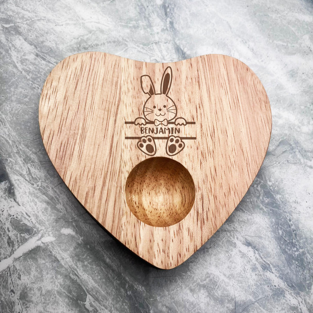 Baby Boy Bunny Easter Personalised Gift Heart Shaped Breakfast Egg Holder Board