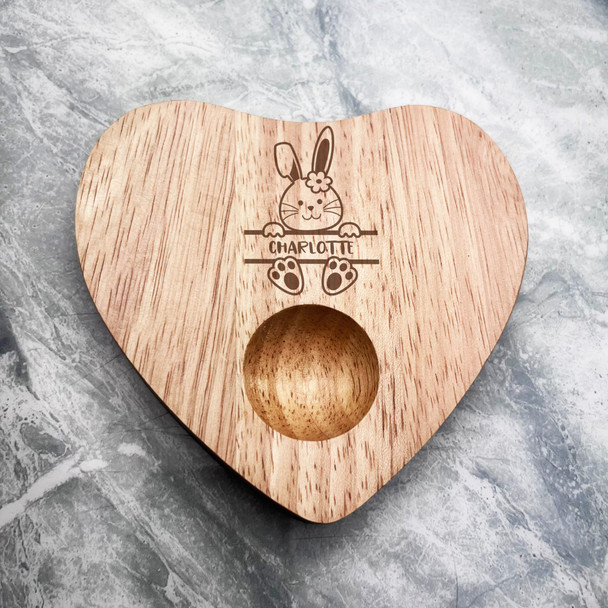 Baby Girl Bunny Easter Personalised Gift Heart Shaped Breakfast Egg Holder Board