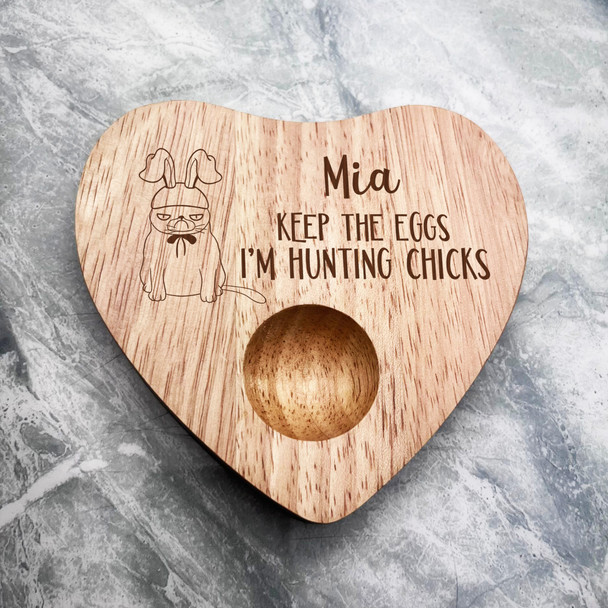 Angry Cat Easter Personalised Gift Heart Breakfast Egg Holder Board