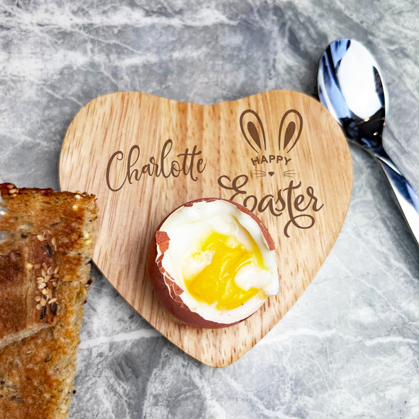Happy Easter Bunny Ears Personalised Gift Heart Breakfast Egg Holder Board