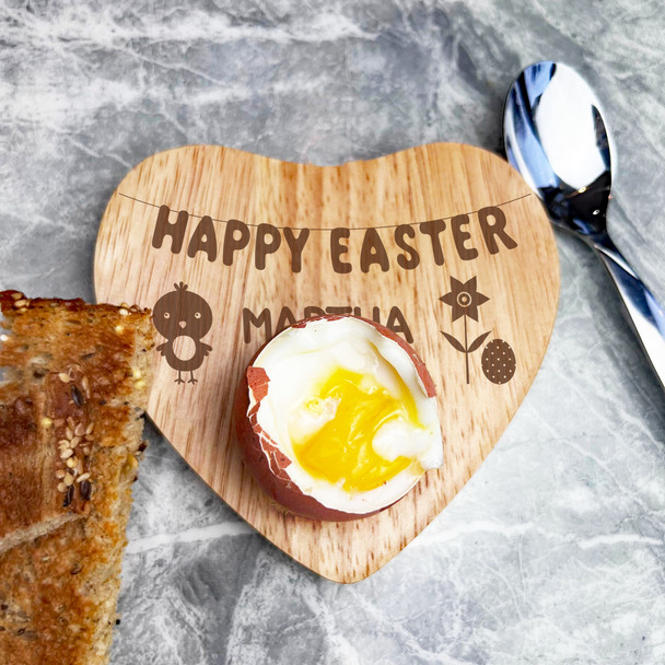 Happy Easter Bunting Personalised Gift Heart Shaped Breakfast Egg Holder Board