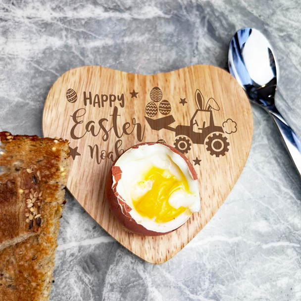 Happy Easter Tractor Personalised Gift Heart Breakfast Egg Holder Board