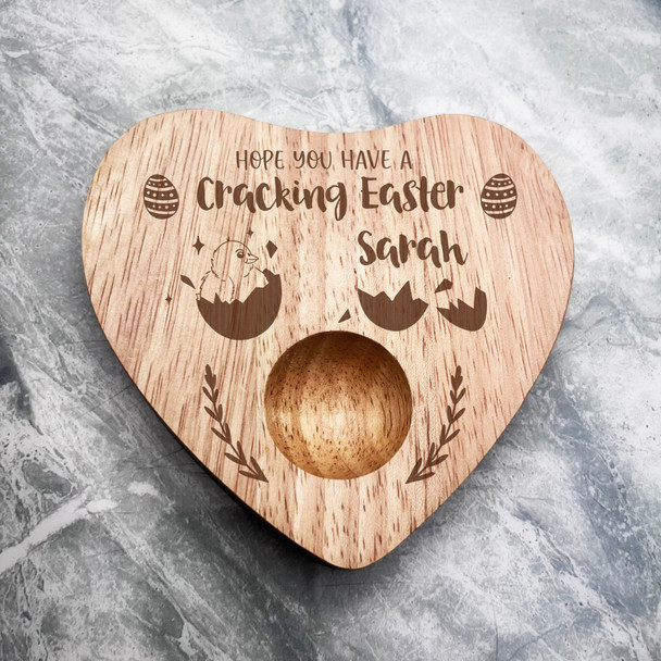 Have A Cracking Easter Chick Personalised Gift Heart Breakfast Egg Holder Board