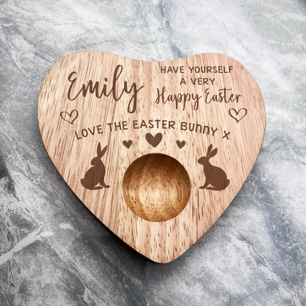 Happy Easter Love The Bunny Personalised Gift Heart Breakfast Egg Holder Board