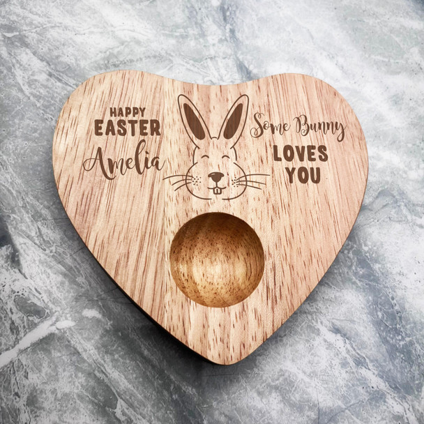 Bunny Loves You Happy Easter Personalised Gift Heart Breakfast Egg Holder Board