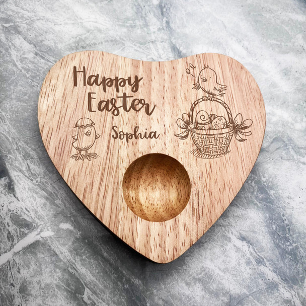 Cute Easter Chicks Personalised Gift Heart Shaped Breakfast Egg Holder Board
