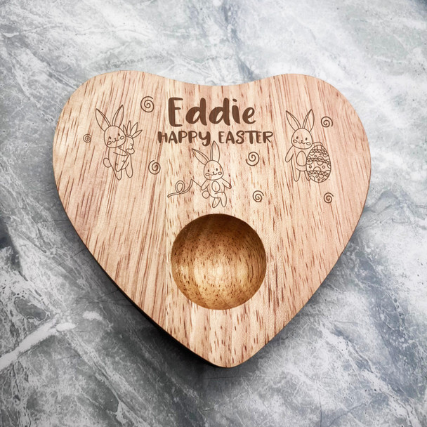 Easter Bunnies Personalised Gift Heart Shaped Breakfast Egg Holder Board