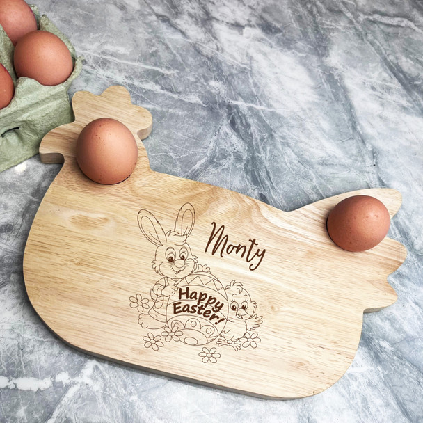 Easter Bunny And Chick Personalised Gift Eggs & Toast Chicken Breakfast Board