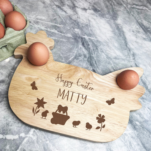 Easter Spring Chicken Personalised Gift Eggs & Toast Chicken Breakfast Board