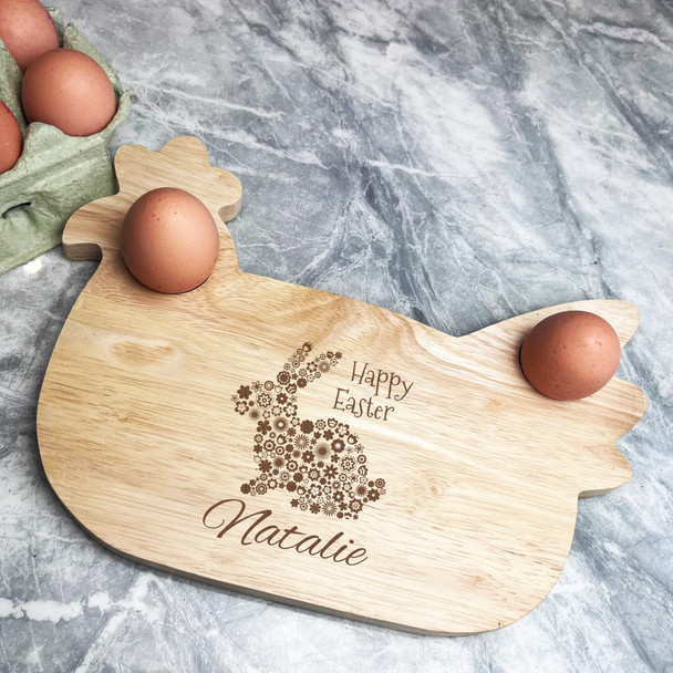 Floral Bunny Easter Personalised Gift Eggs & Toast Chicken Breakfast Board