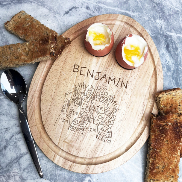Easter Eggs Flowers Rabbits Personalised Gift Toast Egg Breakfast Serving Board
