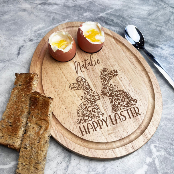 Floral Easter Bunnies Personalised Gift Toast Egg Breakfast Serving Board
