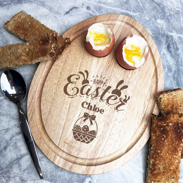 Happy Easter Basket Personalised Gift Toast Egg Breakfast Serving Board