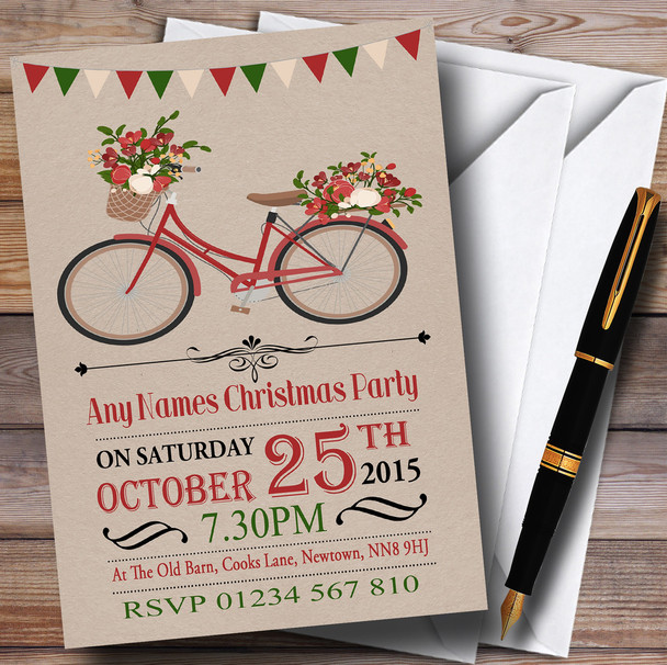 Christmas Rustic Bicycle Customised Christmas Party Invitations