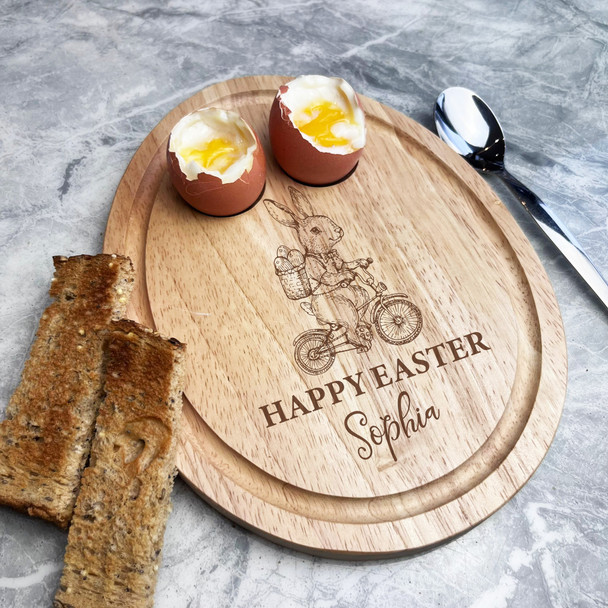 Easter Bunny Riding Bike Personalised Gift Toast Egg Breakfast Serving Board