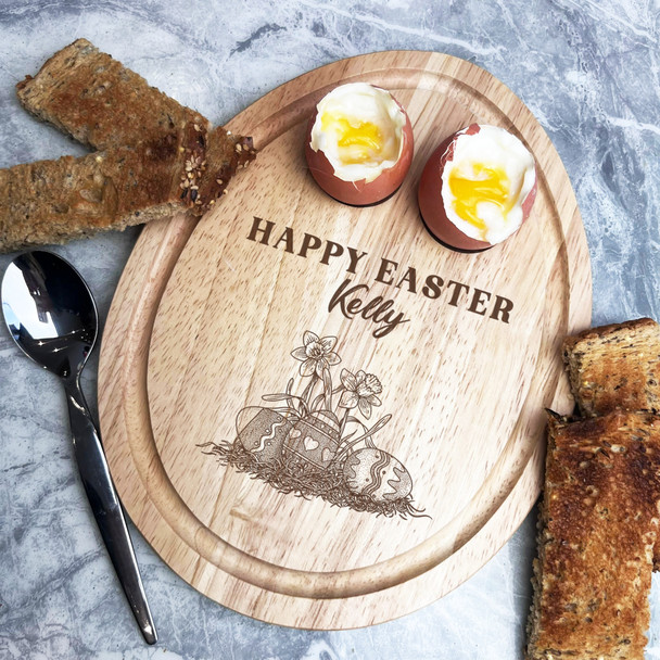 Easter Eggs A Daffodil Personalised Gift Toast Egg Breakfast Serving Board