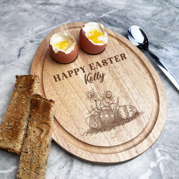 Easter Eggs A Daffodil Personalised Gift Toast Egg Breakfast Serving Board