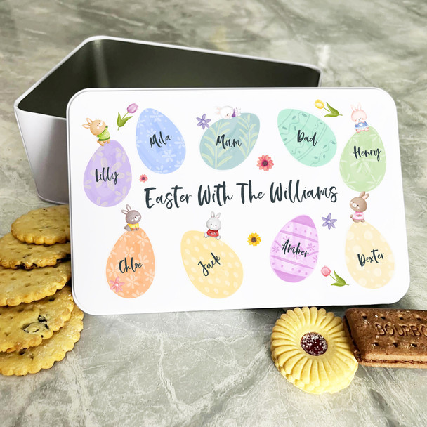 Watercolour Easter Eggs Family Personalised Gift Biscuit Sweets Treat Tin