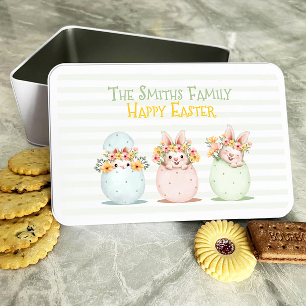 Easter Bunnies In Eggs Personalised Gift Biscuit Sweets Treat Tin