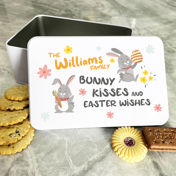 Cute Easter Bunnies Kisses & Wishes Personalised Gift Biscuit Sweets Treat Tin