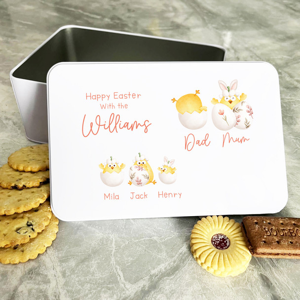 Cute Easter Chicks Family Personalised Gift Cake Biscuits Sweets Treat Tin