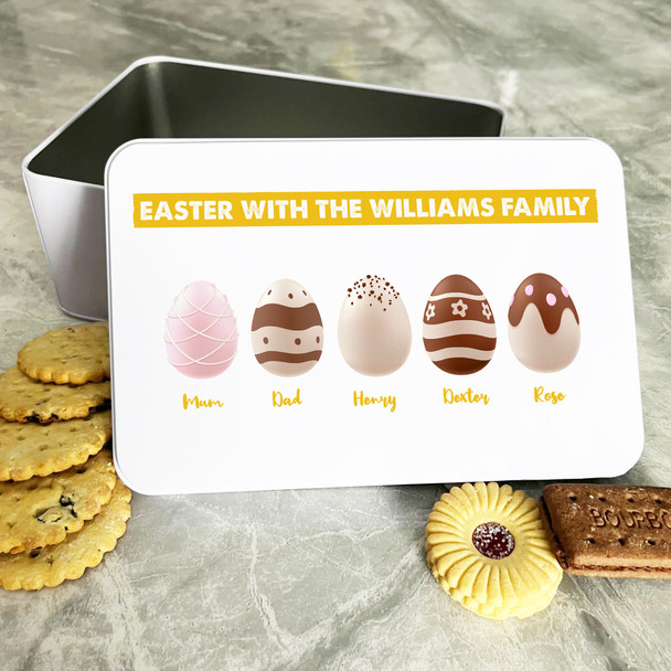 Easter Chocolate Eggs Family Of 5 Personalised Gift Biscuit Sweets Treat Tin