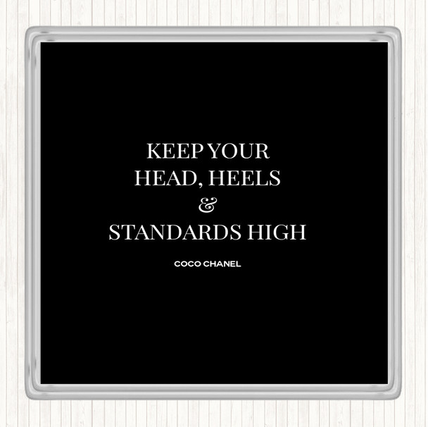 Black White Coco Chanel High Standard & Heels Quote Coaster