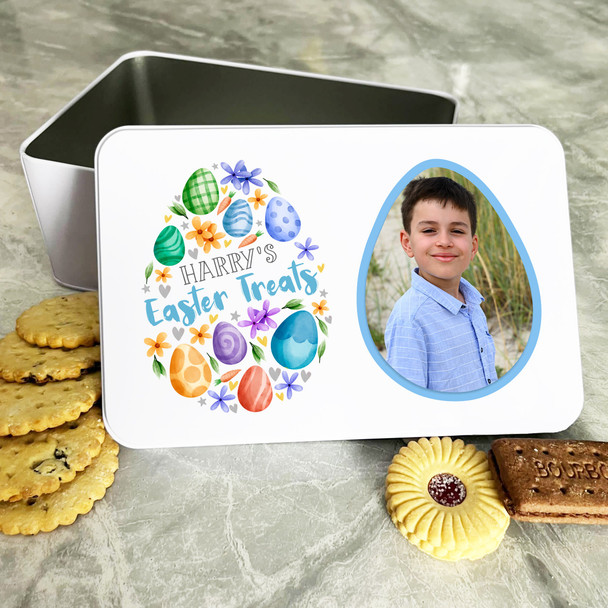 Easter Treats Boy Photo Easter Egg Personalised Gift Biscuit Sweets Treat Tin